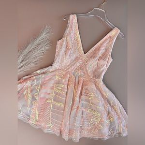Peach Sequin Special Occasion Mini Dress